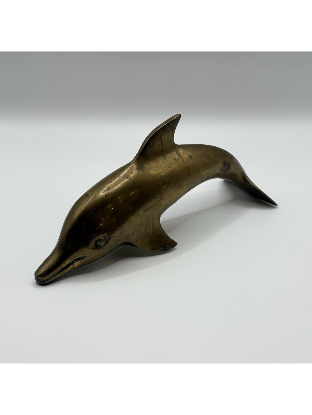 Vintage Solid Brass Dolphin Figurine Mid Century Modern Nautical Marine Decor 6"